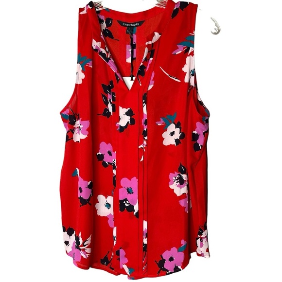 41 HAWTHORN Stitch Fix Red Floral Breyson Pleat Detail Blouse Sz L - Picture 1 of 5
